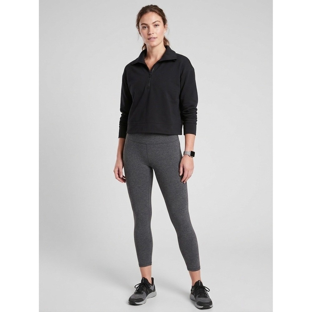 Athleta Black Seasoft Pullover Cropped Quarter Zip Sweatshirt XXS